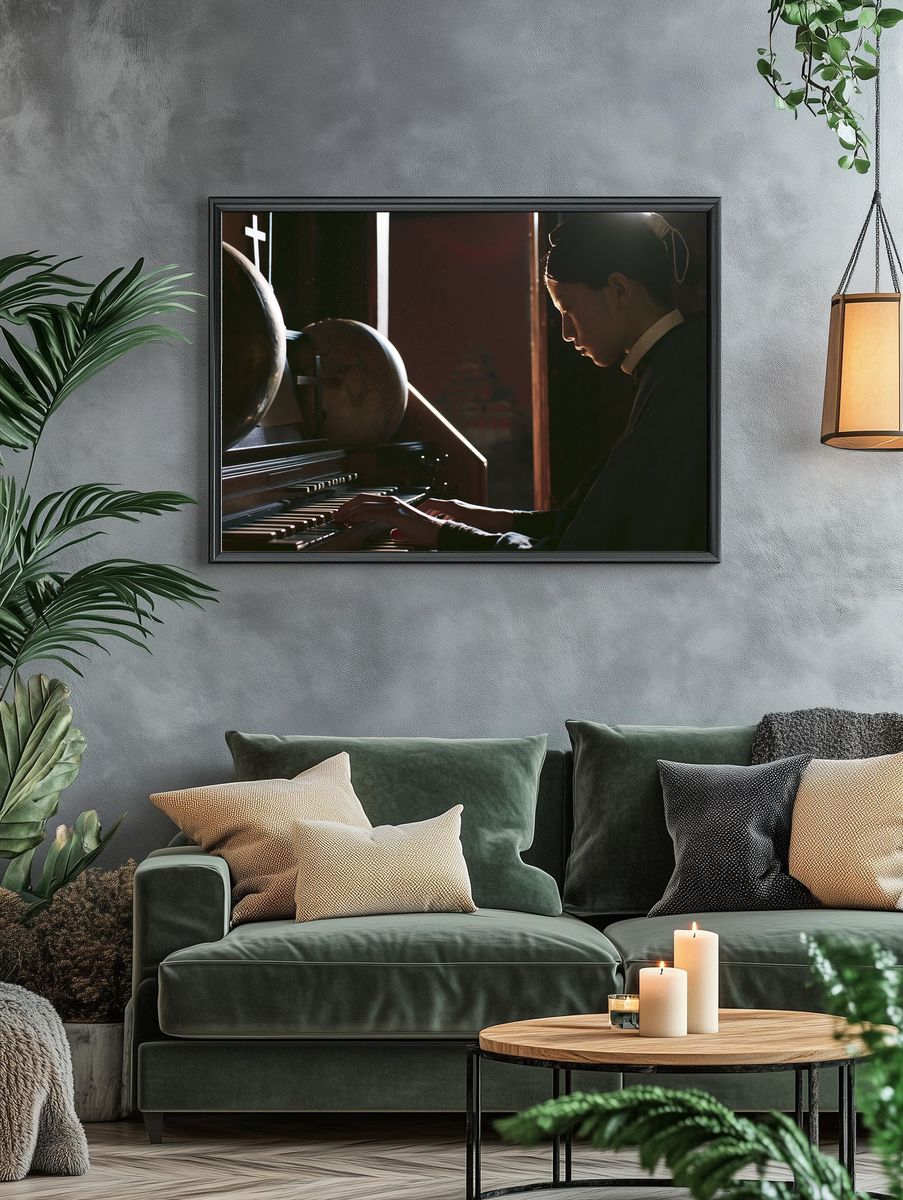Pianist in Candlelight Photography Poster. — room view 4