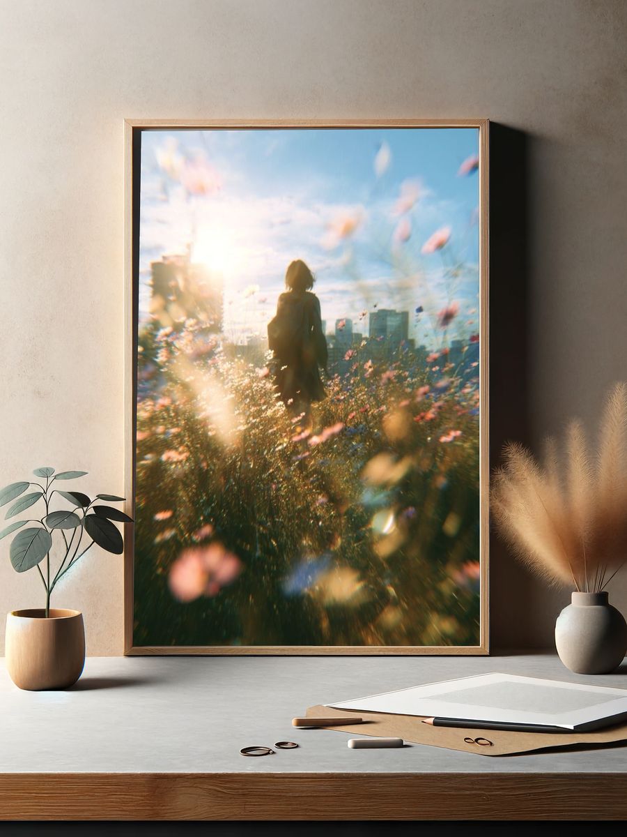 Sunlit Meadow Silhouette Photography Poster. — room view 2