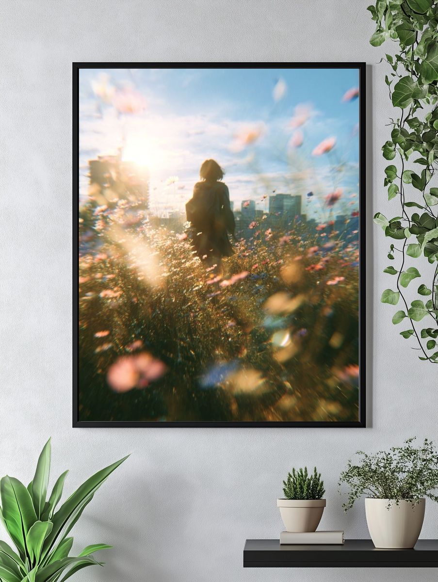 Sunlit Meadow Silhouette Photography Poster. — room view 4