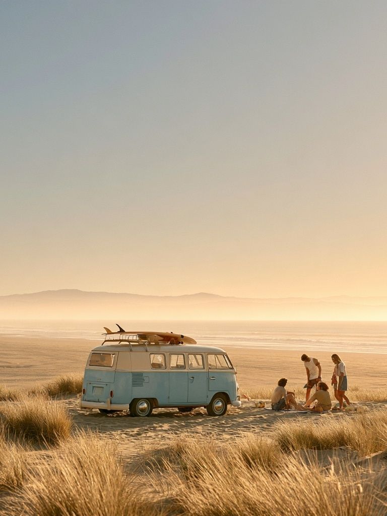 Beach Camper Van Photography Poster. poster detail
