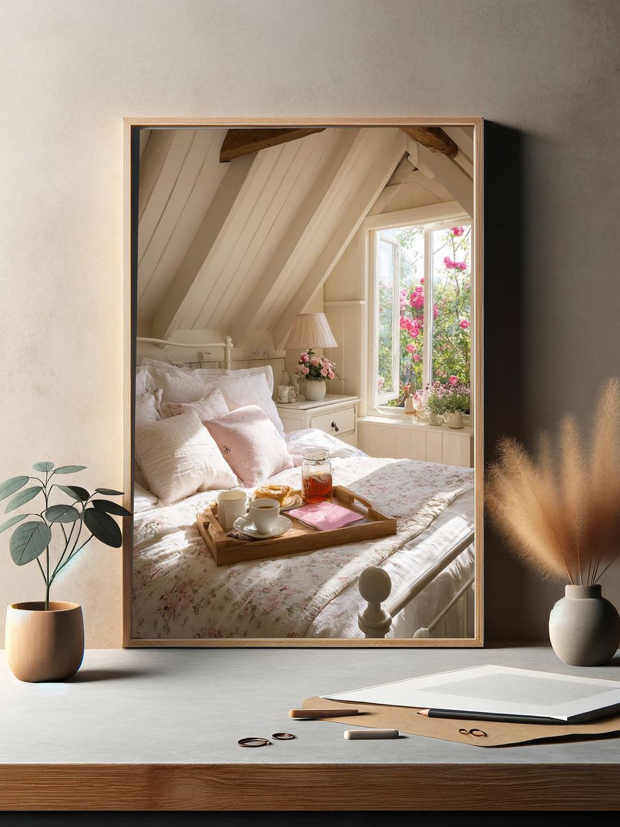 Cozy Cottage Bedroom Photography Poster. — room view 2