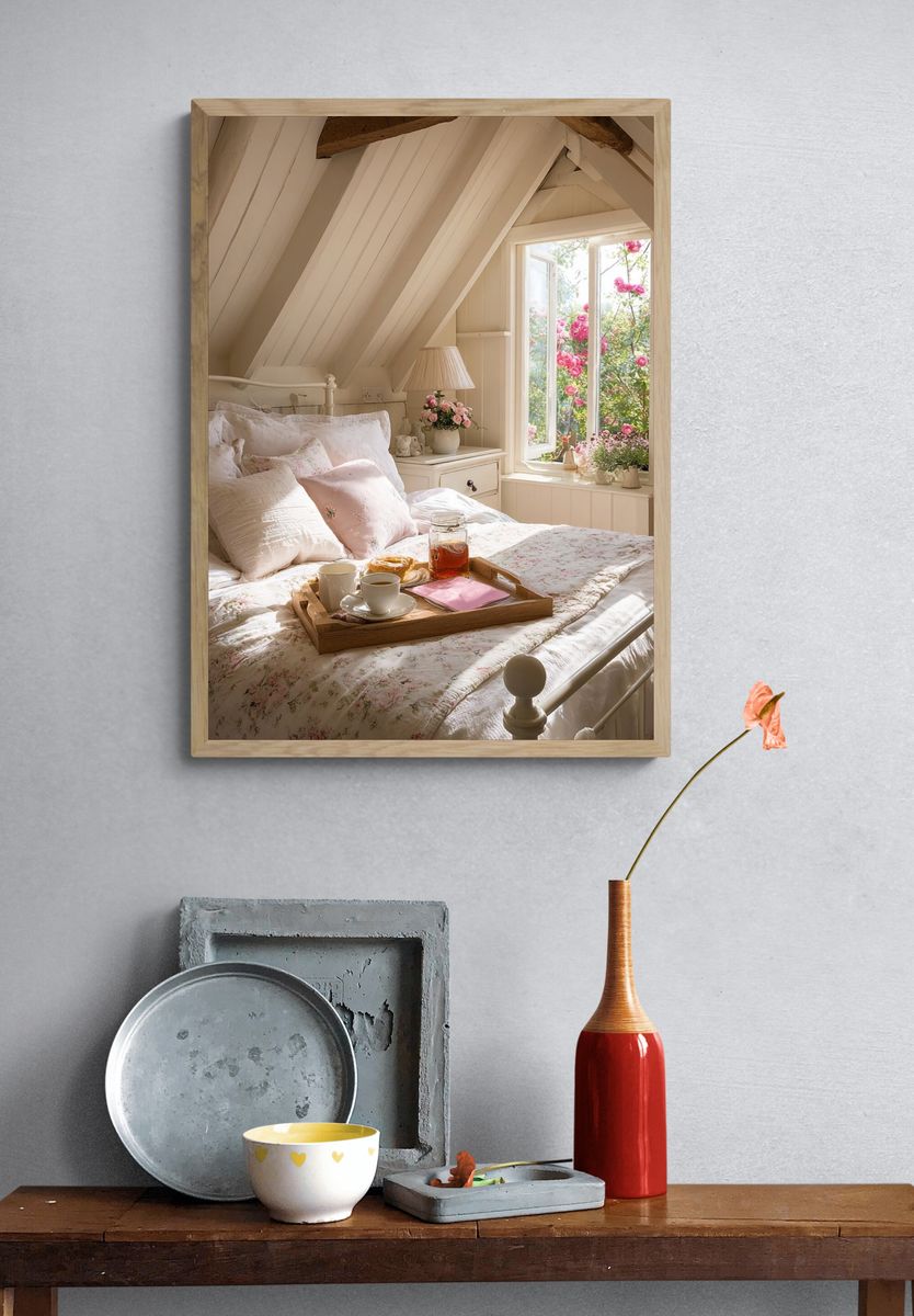 Cozy Cottage Bedroom Photography Poster. — room view 3