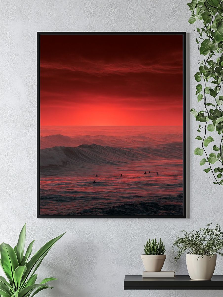 Red Ocean Sunset Photography Poster. — room view 4