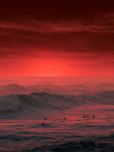 Red Ocean Sunset Photography Poster.