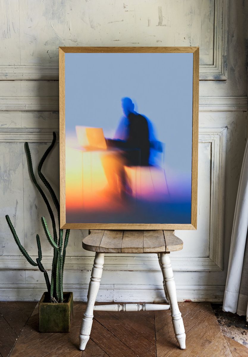 Blurred Figure at Laptop Photography Poster. room preview