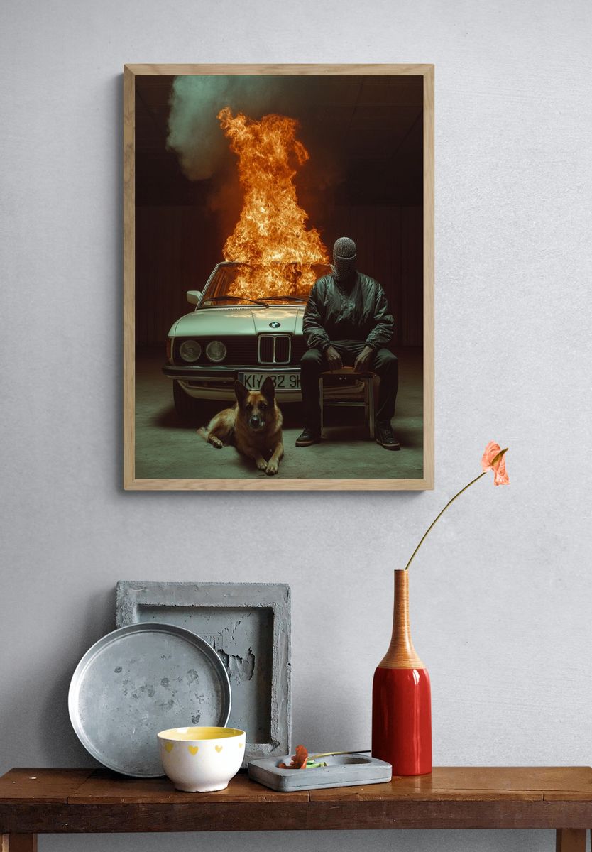 Burning Car Noir Photography Poster. — room view 3
