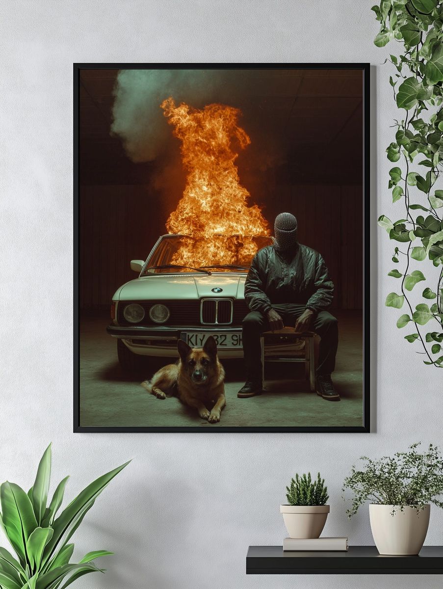 Burning Car Noir Photography Poster. — room view 4