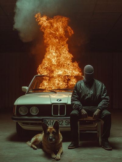 Burning Car Noir Photography Poster. poster