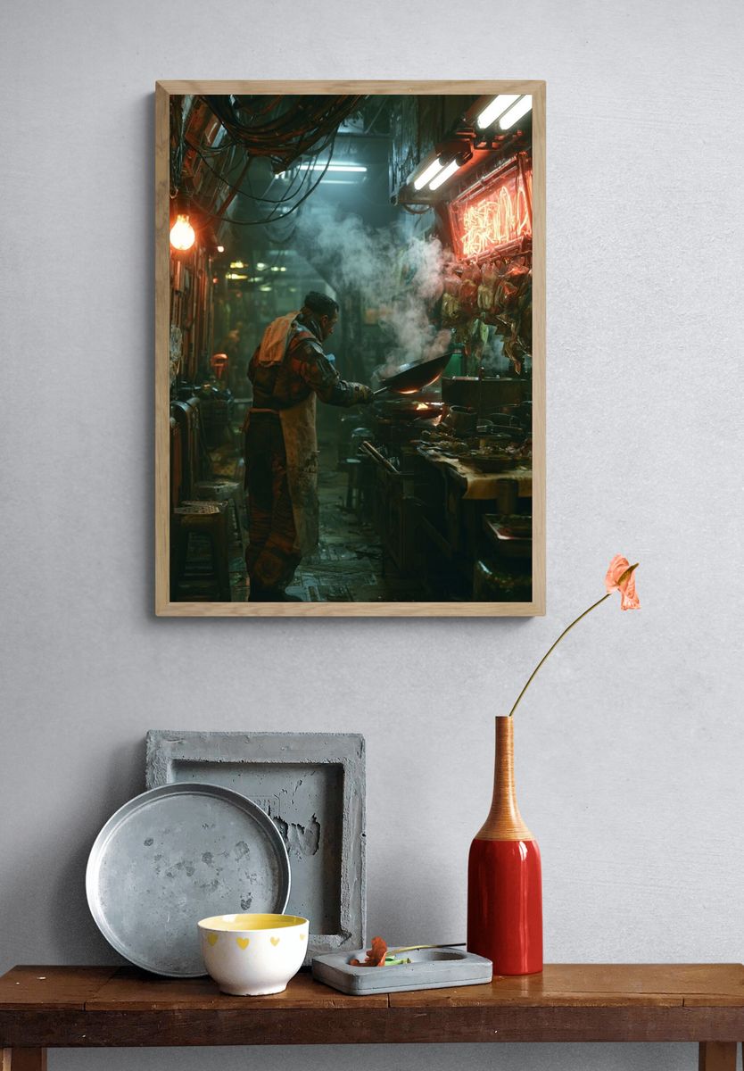 Neon Alley Kitchen — Photography Print. — room view 3