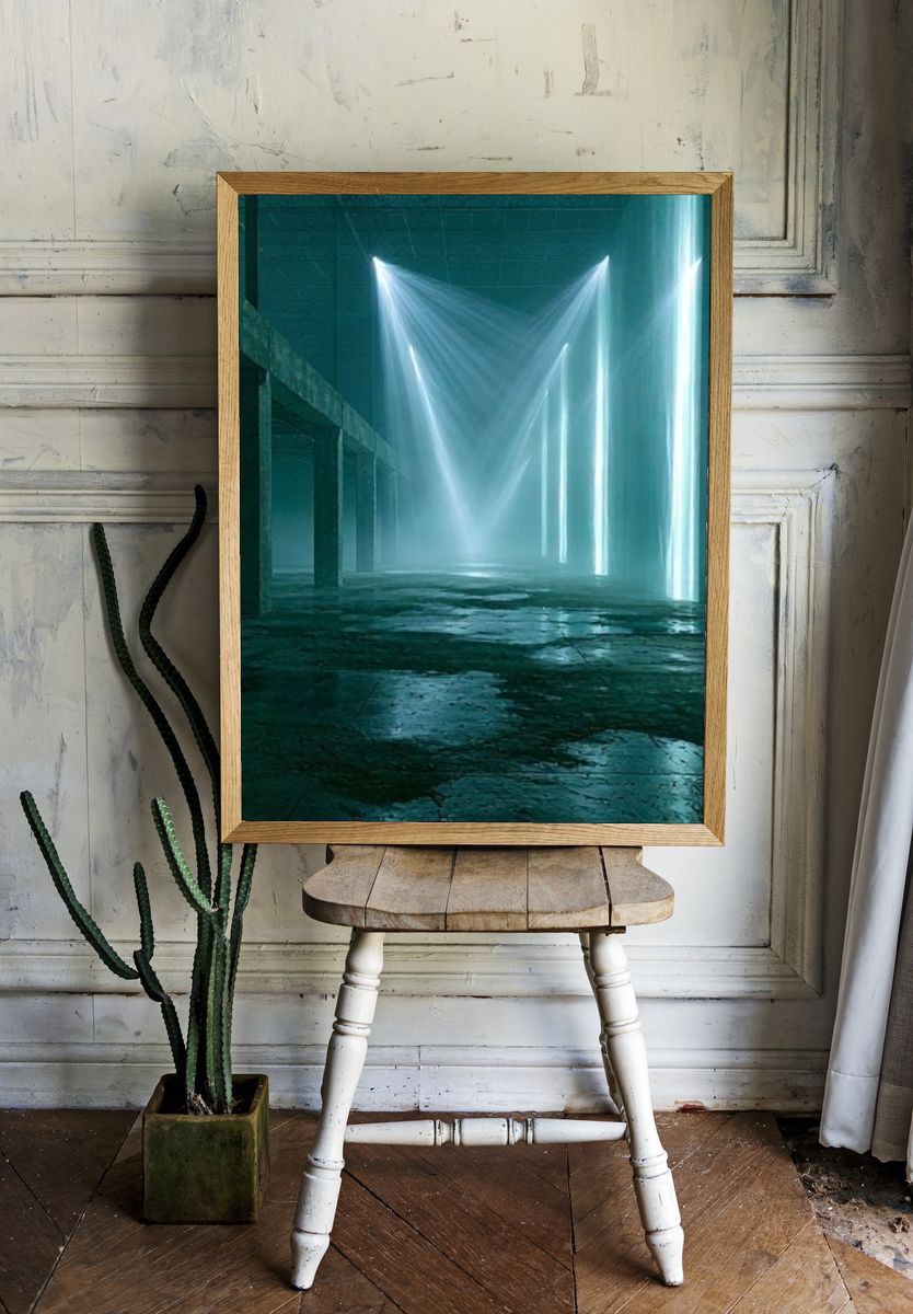 Neon Warehouse Lightscape Print. room preview