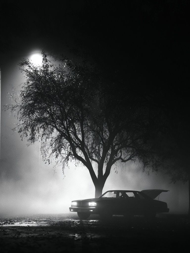 Foggy Night Car Silhouette Poster. poster — photography art