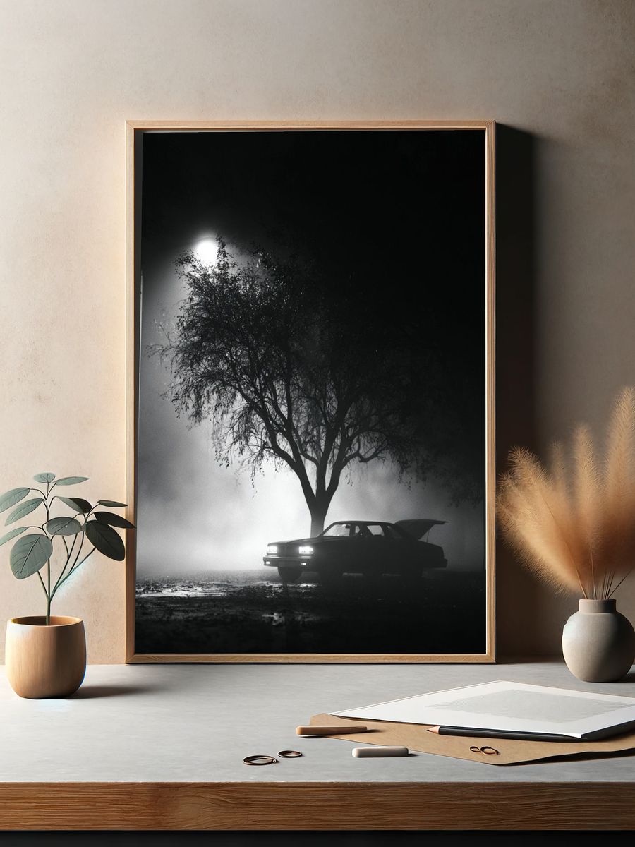 Foggy Night Car Silhouette Poster. — room view 2