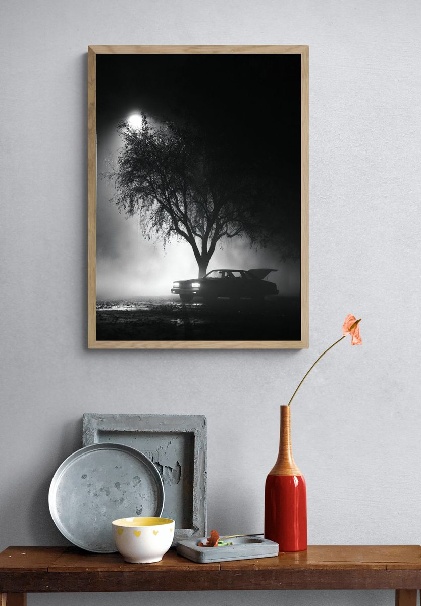 Foggy Night Car Silhouette Poster. — room view 3
