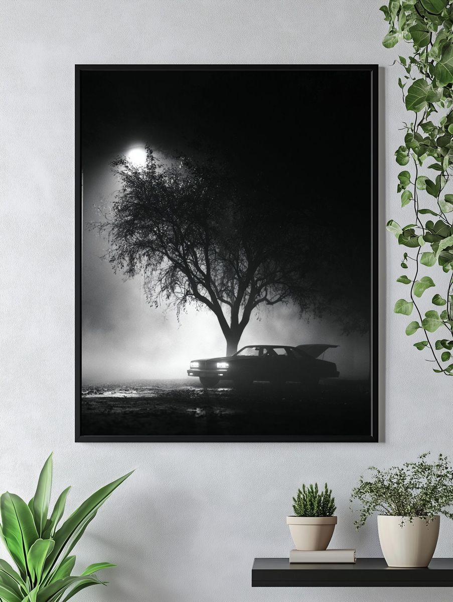 Foggy Night Car Silhouette Poster. — room view 4