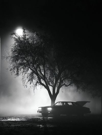Foggy Night Car Silhouette Poster. poster