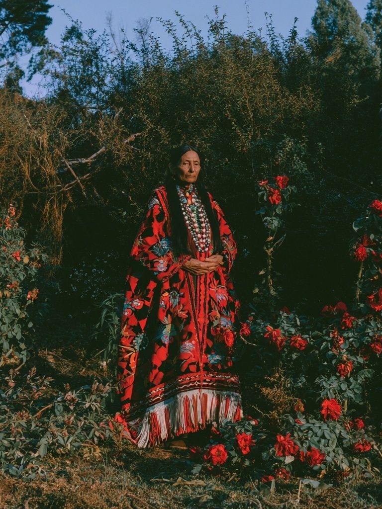 Indigenous Portrait in Rose Garden Poster. poster detail