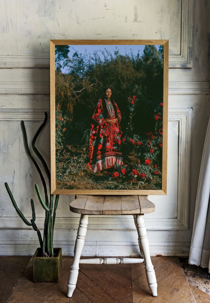 Indigenous Portrait in Rose Garden Poster. — room view 1