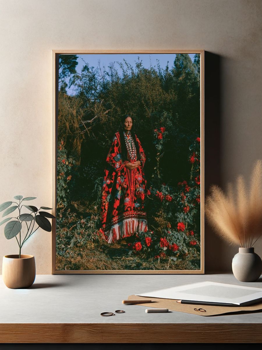 Indigenous Portrait in Rose Garden Poster. — room view 2