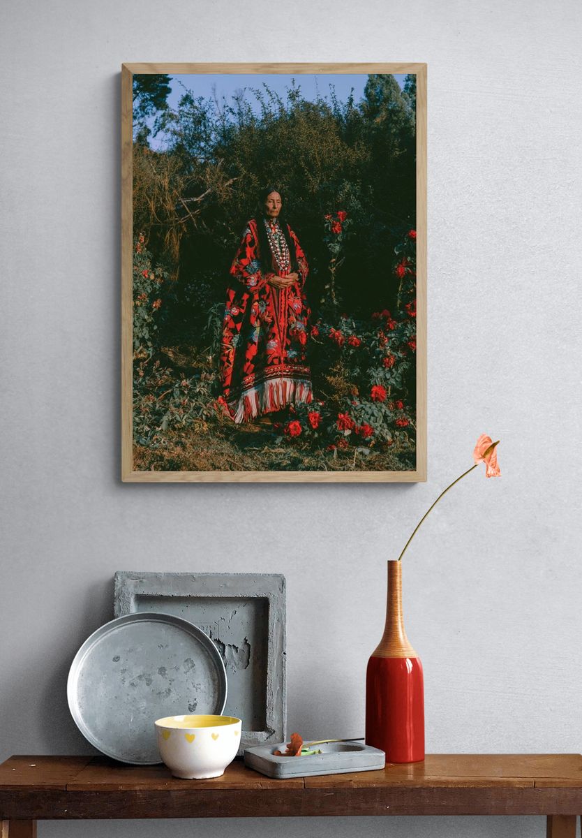 Indigenous Portrait in Rose Garden Poster. — room view 3