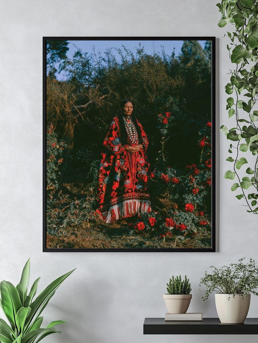 Indigenous Portrait in Rose Garden Poster. — room view 4