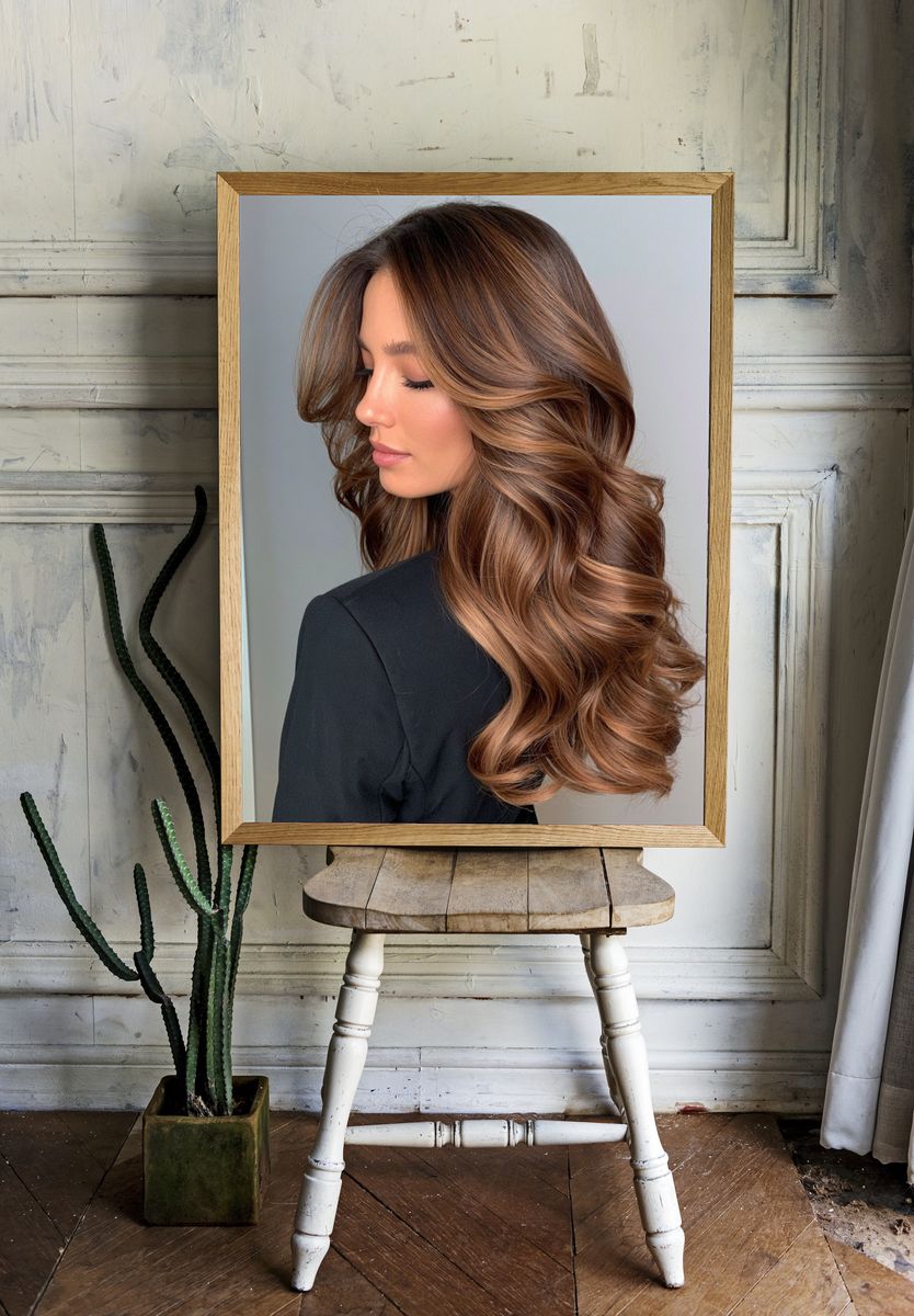 Glossy Brunette Portrait Poster. room preview