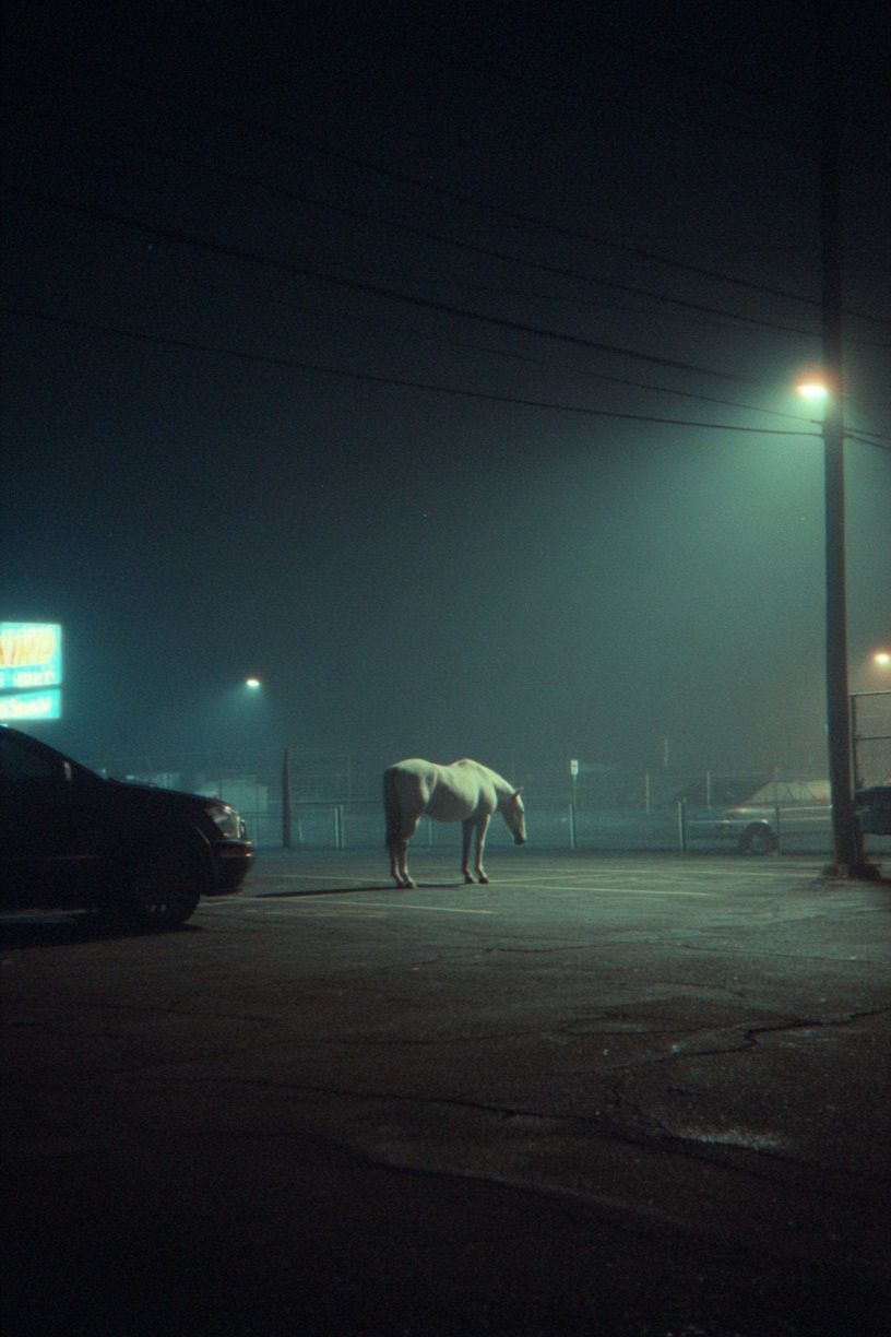 Foggy Horse Night Street Poster. poster — photography art