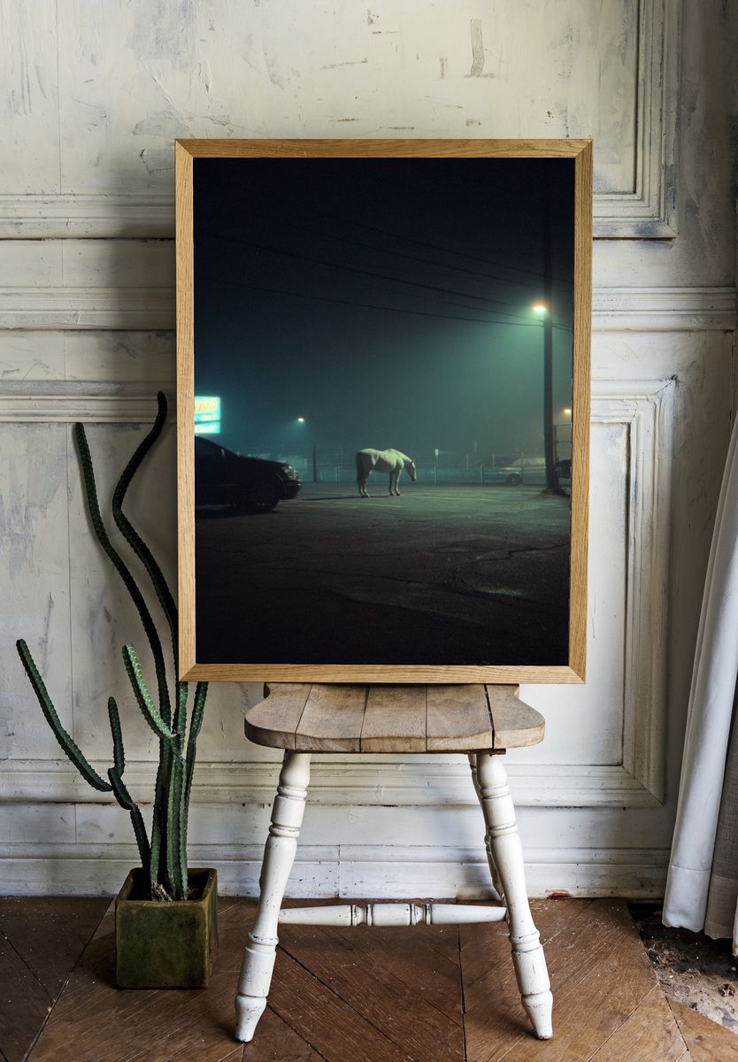 Foggy Horse Night Street Poster. — room view 1