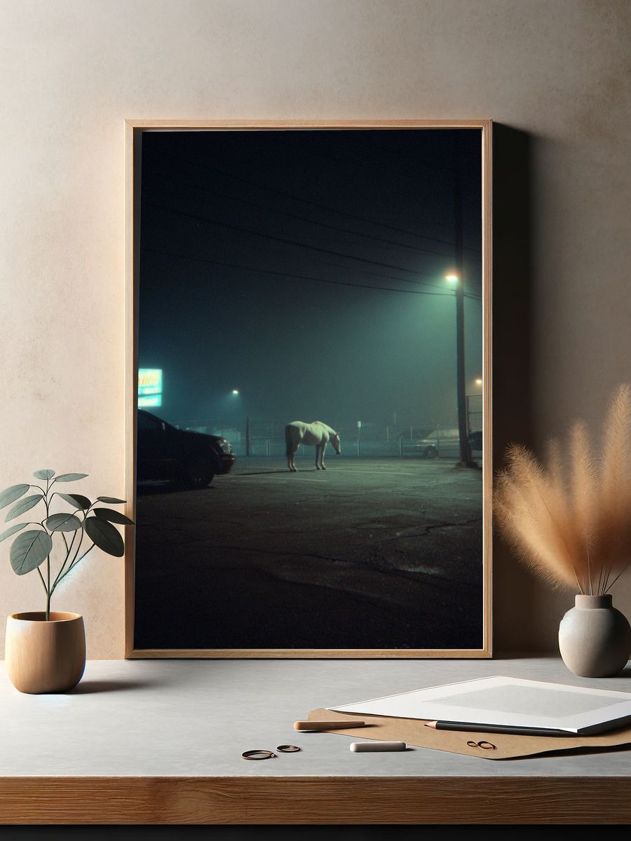 Foggy Horse Night Street Poster. — room view 2