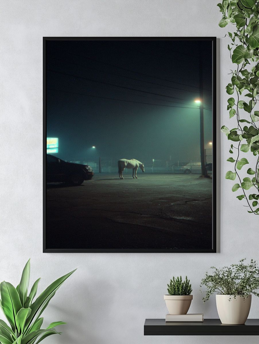 Foggy Horse Night Street Poster. — room view 4