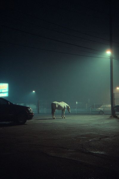 Foggy Horse Night Street Poster. poster