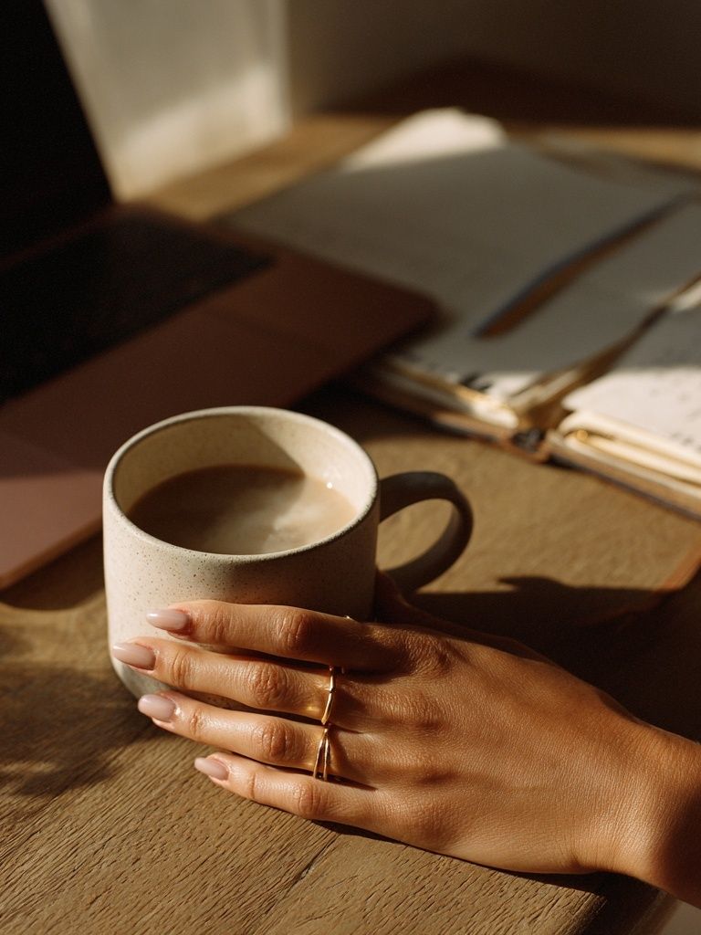 Cozy Coffee Desk Photography Poster. poster detail