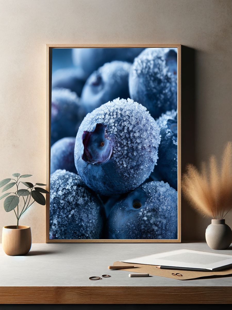 Frozen Blueberries Photography Poster. — room view 2