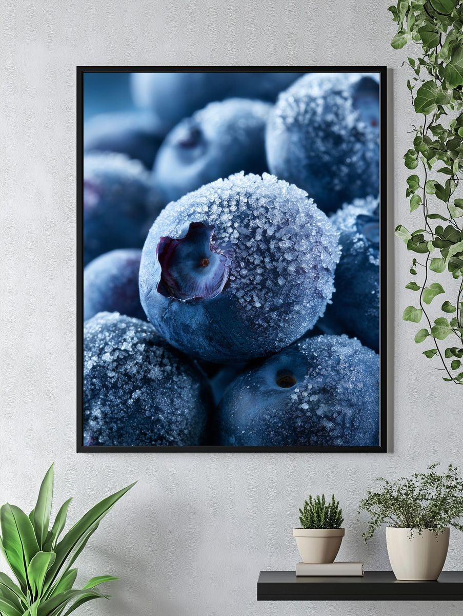 Frozen Blueberries Photography Poster. — room view 4