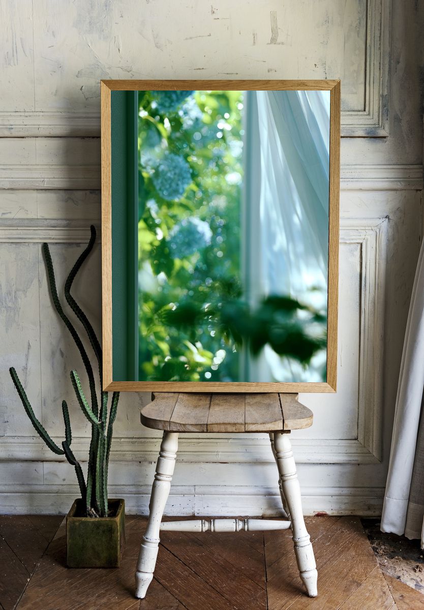 Sunlit Garden Window Photography Poster. — room view 1