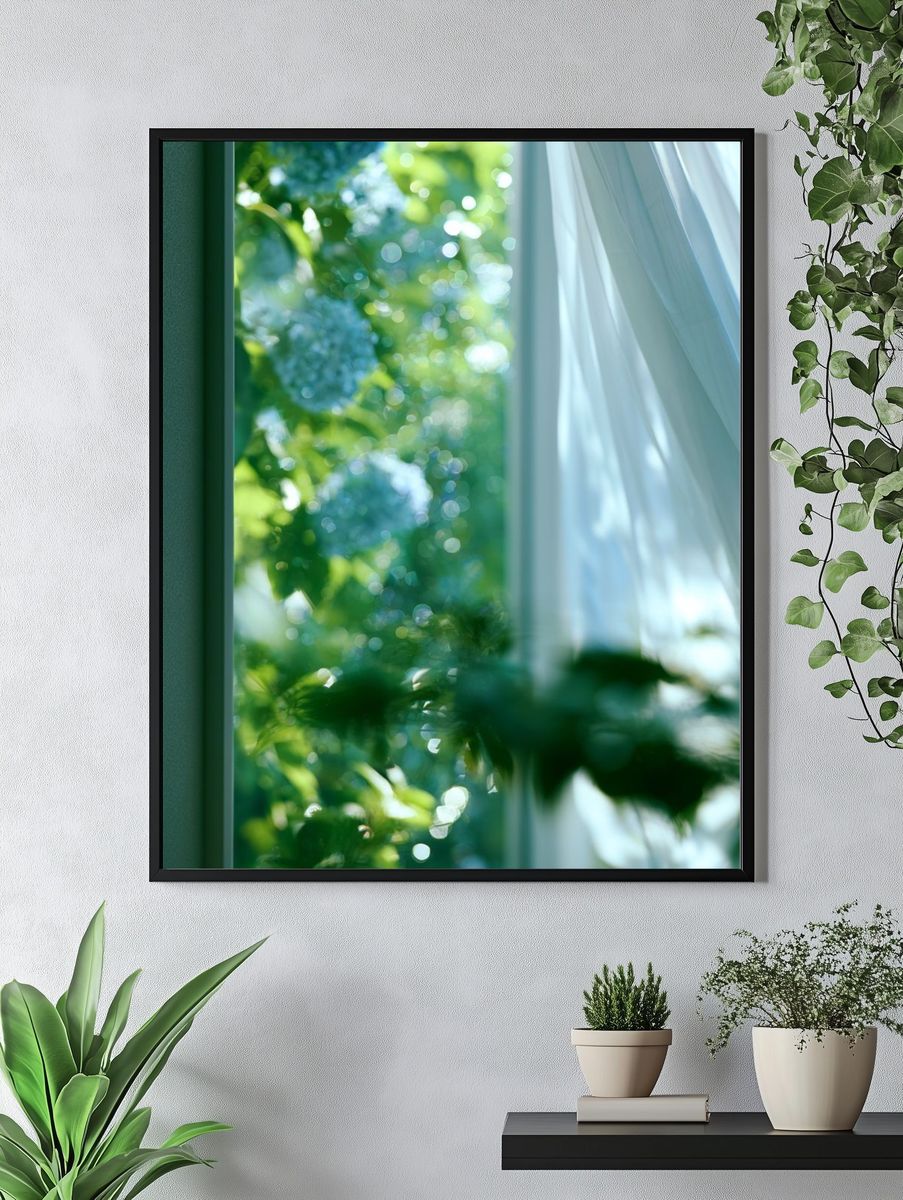 Sunlit Garden Window Photography Poster. — room view 4