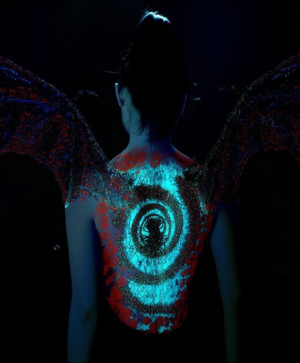 Neon Winged Figure Photography Poster. poster — photography art