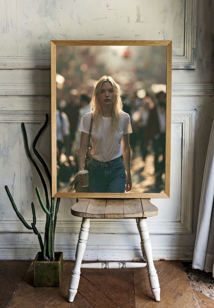 Blonde Woman in Crowd Photography Poster. — room view 1