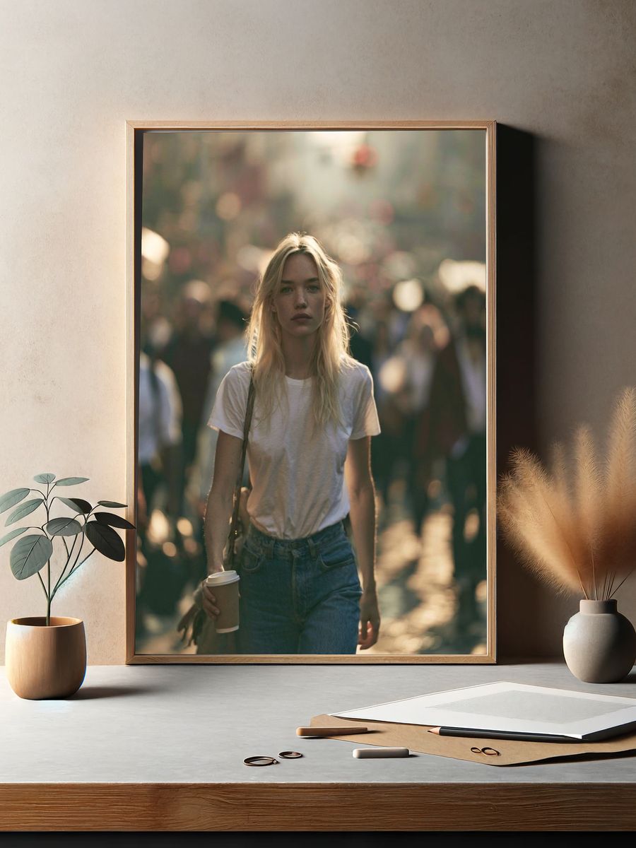Blonde Woman in Crowd Photography Poster. — room view 2