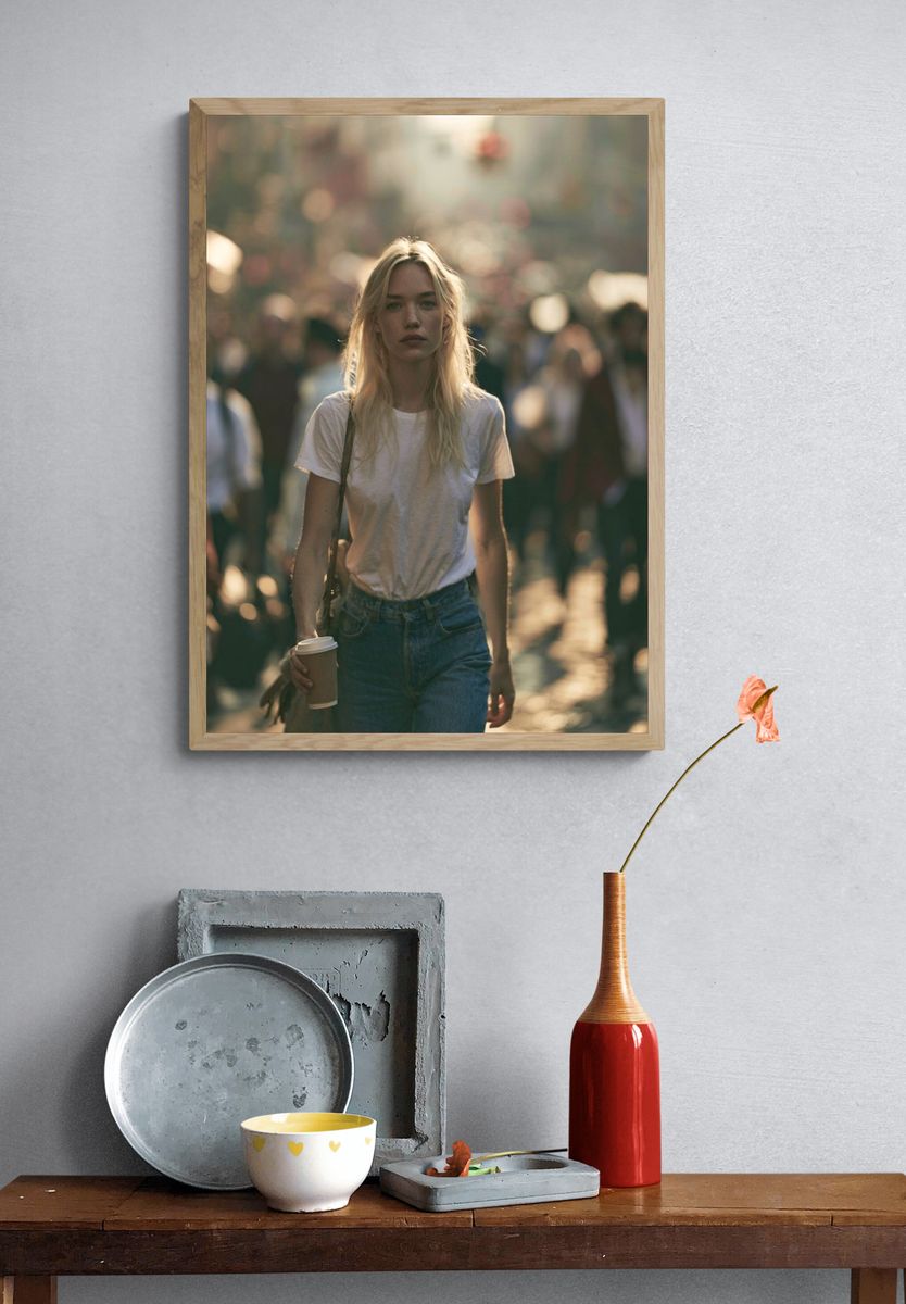 Blonde Woman in Crowd Photography Poster. — room view 3