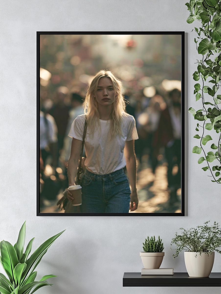 Blonde Woman in Crowd Photography Poster. — room view 4