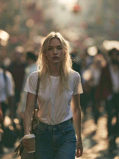 Blonde Woman in Crowd Photography Poster.