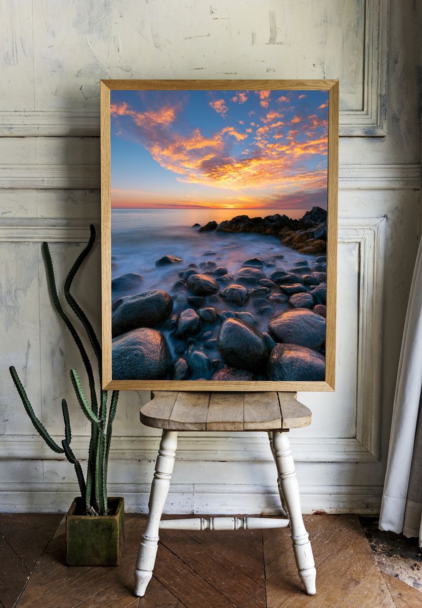 Sunset Rocky Shoreline Photography Poster. room preview