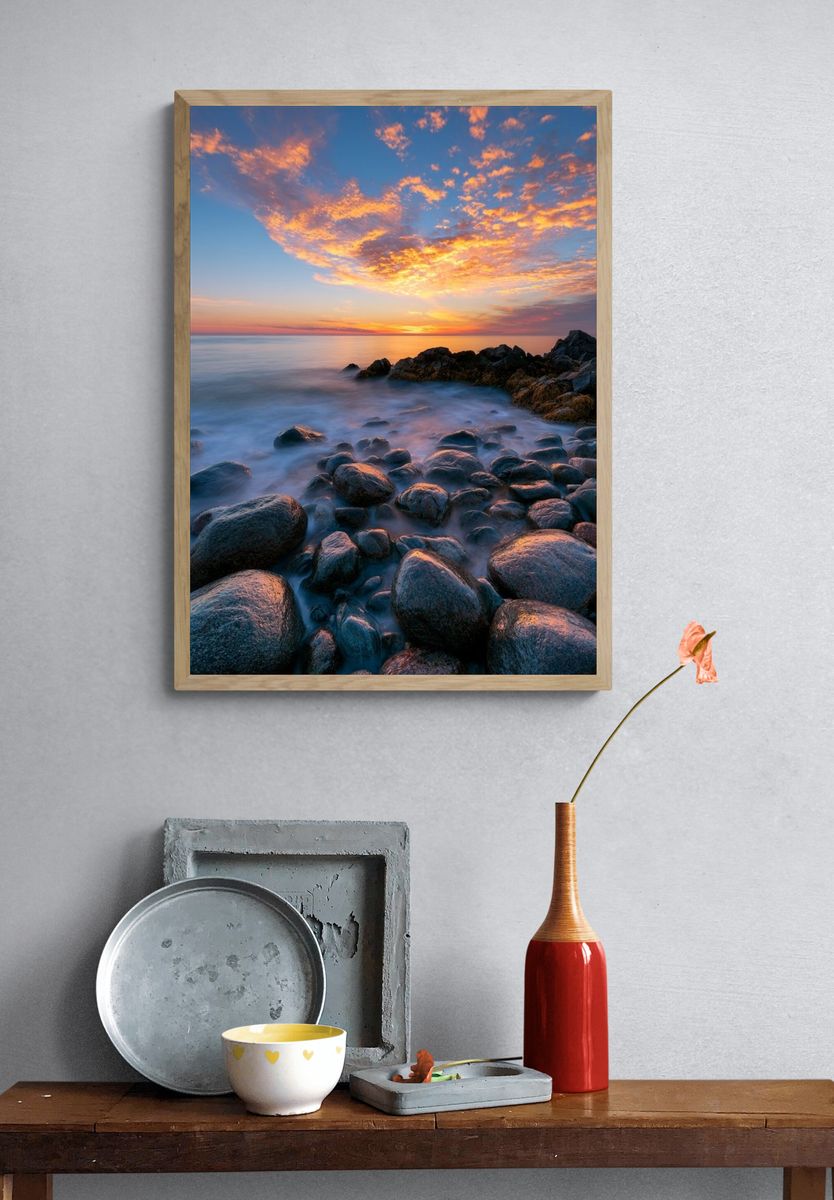 Sunset Rocky Shoreline Photography Poster. — room view 3