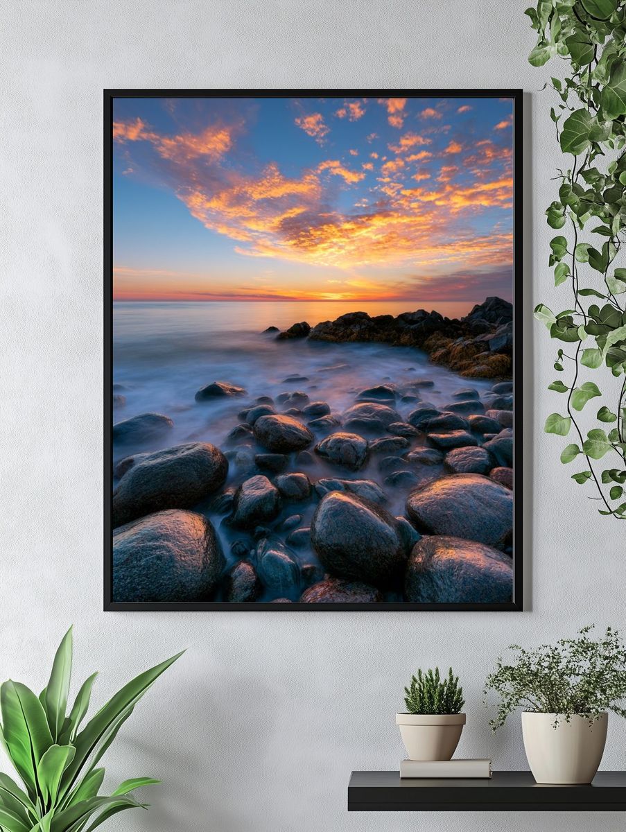 Sunset Rocky Shoreline Photography Poster. — room view 4