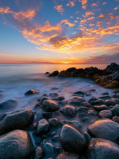 Sunset Rocky Shoreline Photography Poster.