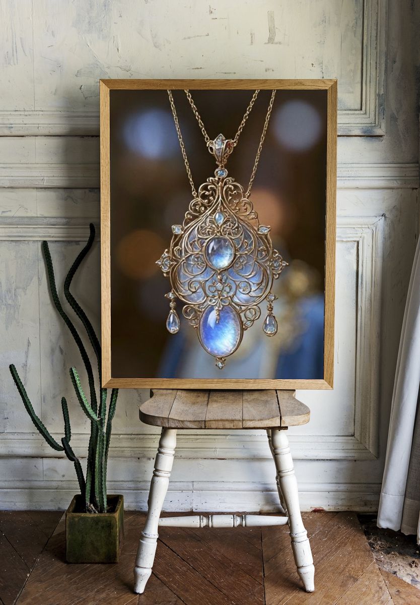 Ornate Blue Gem Pendant Photography Poster. room preview