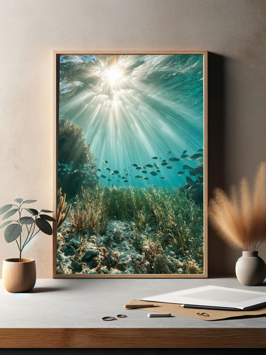 Sunlit Coral Reef Photography Poster. — room view 2