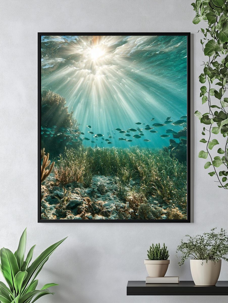 Sunlit Coral Reef Photography Poster. — room view 4