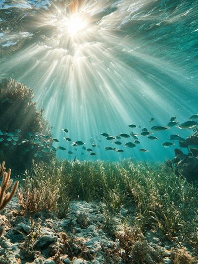 Sunlit Coral Reef Photography Poster.