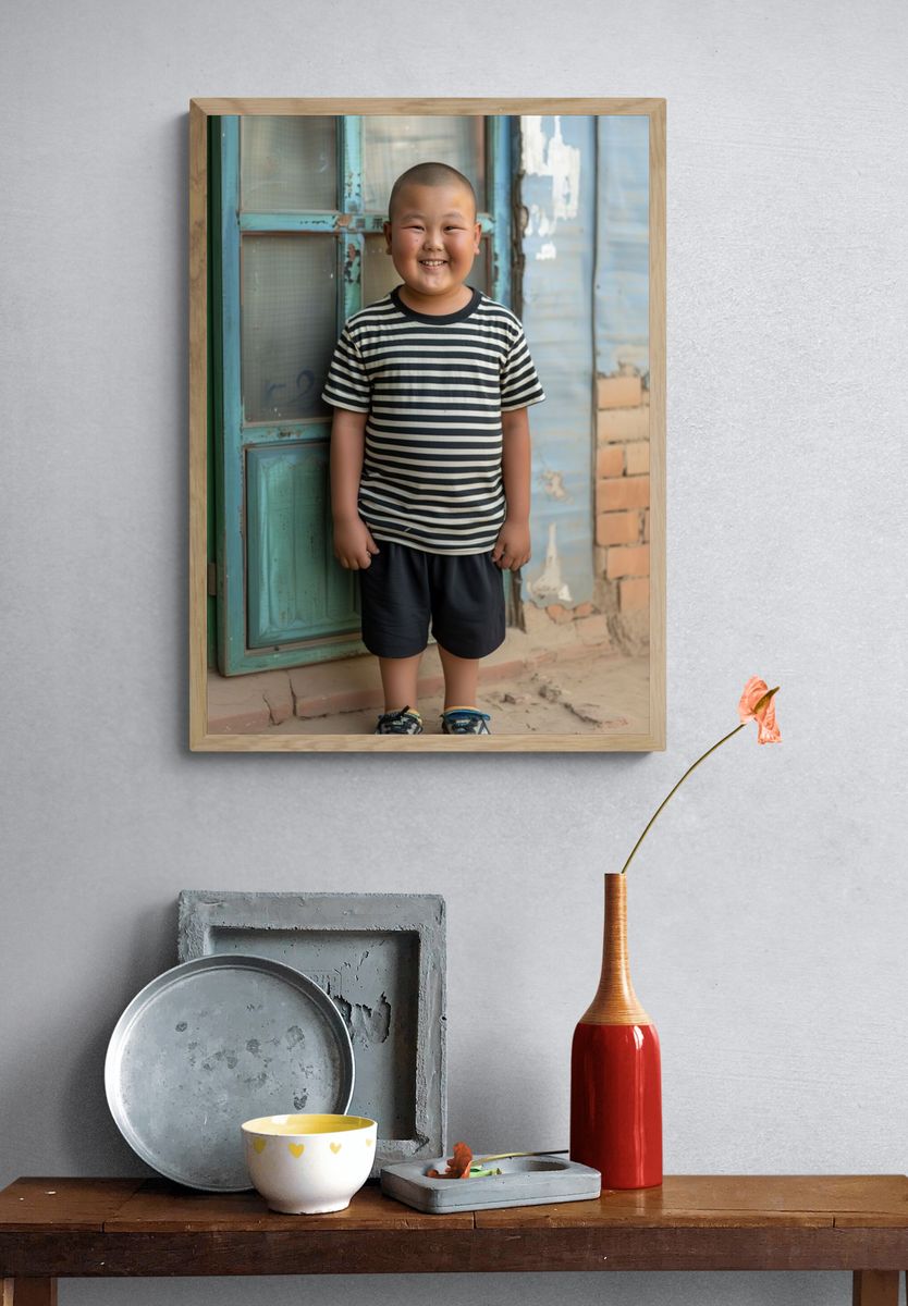 Smiling Boy Portrait Photography Poster. — room view 3
